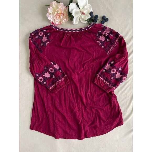 New Directions Boho Embroidered Peasant Blouse Tassel Tie Bohemian Hippie Large - Picture 2 of 11